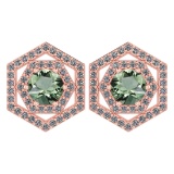 Certified 1.38 Ctw Green Amethyst And Diamond 14k Rose Gold Halo Stud Earrings