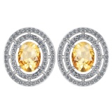 Certified 3.12 CTW Citrine And Diamond 14k White Gold Halo Stud Earrings