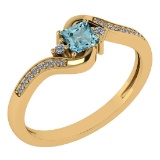 Certified 0.51 Ctw Aquamarine And Diamond 14k Yellow Gold Halo Promise Ring Made In USA