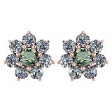 Certified 1.86 Ctw Green Amethyst And Diamond 14k Rose Gold Halo Stud Earrings