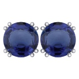 Certified 6.00 Ctw Genuine Blue Sapphire 14K White Gold Stud Earrings Made In USA