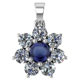 Certified 0.93 Ctw Blue Sapphire And Diamond 14k White Gold Halo necklace VS/SI1