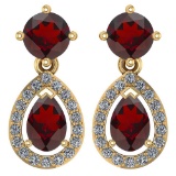 Certified 2.19 CTW Garnet And Diamond 14k Yellow Gold Halo Dangling Earrings