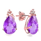 1.21 CT AMETHYST AND ACCENT DIAMOND 10KT SOLID ROSE GOLD EARRING