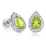 0.79 CT PERIDOT AND ACCENT DIAMOND 10KT SOLID WHITE GOLD EARRING