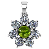 Certified 0.93 Ctw Peridot And Diamond 14k White Gold Halo necklace VS/SI1