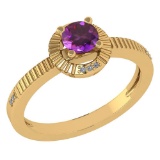 Certified 0.37 CTW Amethyst And Diamond 14k Yellow Gold Halo Ring
