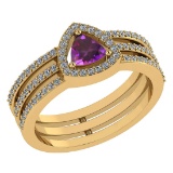 Certified 0.91 Ctw Amethyst And Diamond 14k Rose Gold Halo Anniversary Ring Made In USA