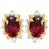 1.01 CT GARNET AND ACCENT DIAMOND 10KT SOLID YELLOW GOLD EARRING