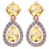 Certified 2.19 CTW Citrine And Diamond 14k Rose Gold Halo Dangling Earrings