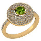 Certified 0.99 CTW Peridot And Diamond 14k Yellow Gold Halo Ring