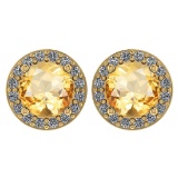 Certified 1.6 Ctw Citrine And Diamond 14k Yellow Gold Halo Stud Earrings