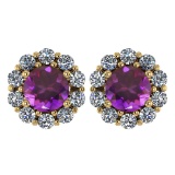 Certified 2.30 Ctw Amethyst And Diamond 14k Yellow Gold Halo Stud Earrings Made In USA