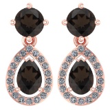 Certified 2.19 CTW Smoky Quarzt And Diamond 14k Rose Gold Dangling Earrings