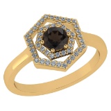 Certified 0.69 Ctw Smoky Quarzt And Diamond 14k Yellow Gold Halo Ring VS/SI1