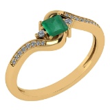 Certified 0.51 Ctw Emerald And Diamond 14k Yellow Gold Halo Promise Ring Made In USA