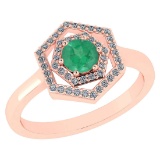 Certified 0.69 Ctw Emerald And Diamond 14k Rose Gold Halo Ring VS/SI1