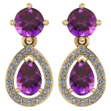 Certified 2.19 CTW Amethyst And Diamond 14k Yellow Gold Halo Dangling Earrings