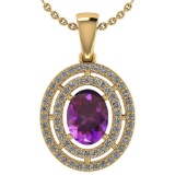 Certified 1.56 CTW Amethyst And Diamond 14k Yellow Gold Halo Pendant
