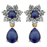 Certified 4.86 Ctw Blue Sapphire And Diamond 14k Yellow Gold Halo Dangling Earrings