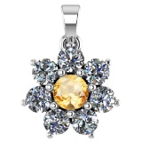 Certified 0.93 Ctw Citrine And Diamond 14k White Gold Halo necklace VS/SI1