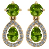 Certified 2.19 CTW Peridot And Diamond 14k Yellow Gold Halo Dangling Earrings