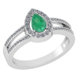 Certified 0.74 CTW Emerald And Diamond 14k White Gold Halo Ring