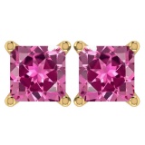 Certified 6.00Ctw Genuine Pink Tourmaline 14K Yellow Gold Stud Earrings Made In USA