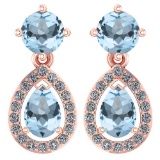 Certified 2.19 CTW Aquamarine And Diamond 14k Rose Gold Halo Dangling Earrings
