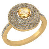 Certified 0.99 CTW Citrine And Diamond 14k Yellow Gold Halo Ring