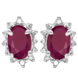 1.31 CT RUBY AND ACCENT DIAMOND 10KT SOLID WHITE GOLD EARRING