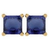 Certified 6.00Ctw Genuine Blue Sapphire 14K Yellow Gold Stud Earrings Made In USA