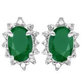 0.79 CT EMERALD AND ACCENT DIAMOND 10KT SOLID WHITE GOLD EARRING