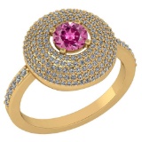 Certified 0.99 CTW Pink Tourmaline And Diamond 14k Yellow Gold Halo Ring