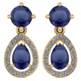 Certified 2.19 CTWBlue Sapphire And Diamond 14k Yellow Gold Halo Dangling Earrings
