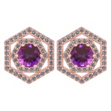 Certified 1.38 Ctw Amethyst And Diamond 14k Rose Gold Halo Stud Earrings