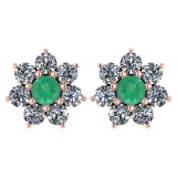 Certified 1.86 Ctw Emerald And Diamond 14k Rose Gold Halo Stud Earrings