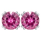 Certified 6.00 Ctw Genuine Pink Tourmaline 14K White Gold Stud Earrings Made In USA