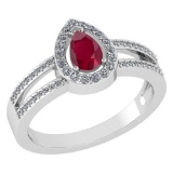 Certified 0.74 CTW Ruby And Diamond 14k White Gold Halo Ring