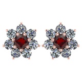 Certified 1.86 Ctw Garnet And Diamond 14k Rose Gold Halo Stud Earrings