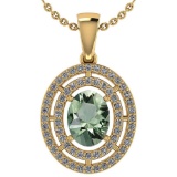 Certified 1.56 CTW Green Amethyst And Diamond 14k Yellow Gold Halo Pendant