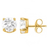 1.76 CT WHITE TOPAZ 10KT SOLID YELLOW GOLD EARRING