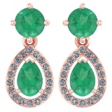 Certified 2.19 CTW Emerald And Diamond 14k Rose Gold Halo Dangling Earrings