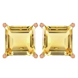 Certified 11.24 Ctw Genuine Citrine 14K Rose Gold Stud Earrings Made In USA