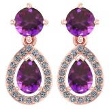 Certified 2.19 CTW Amethyst And Diamond 14k Rose Gold Halo Dangling Earrings