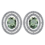 Certified 3.12 CTW Green Amethyst And Diamond 14k White Gold Halo Stud Earrings