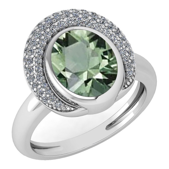 Certified 2.82 Ctw Green Amethyst And Diamond VS/SI1 Halo Ring 14K White Gold Made In USA