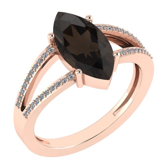 Certified 2.20 Ctw Smoky Quartz And Diamond VS/SI1 Ring 14K Rose Gold Made In USA