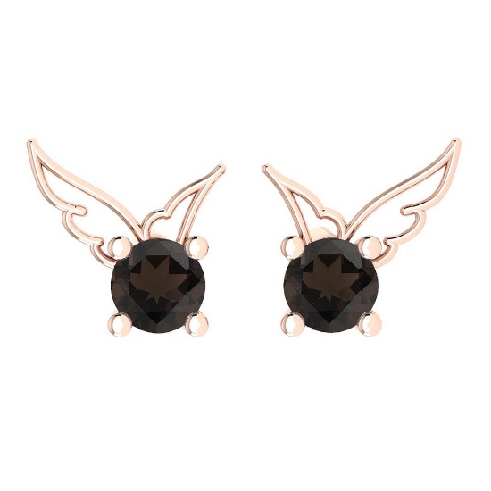 Certified 0.50 Ctw Smoky Quartz Stud Earrings 14K Gold Rose Gold Made In USA