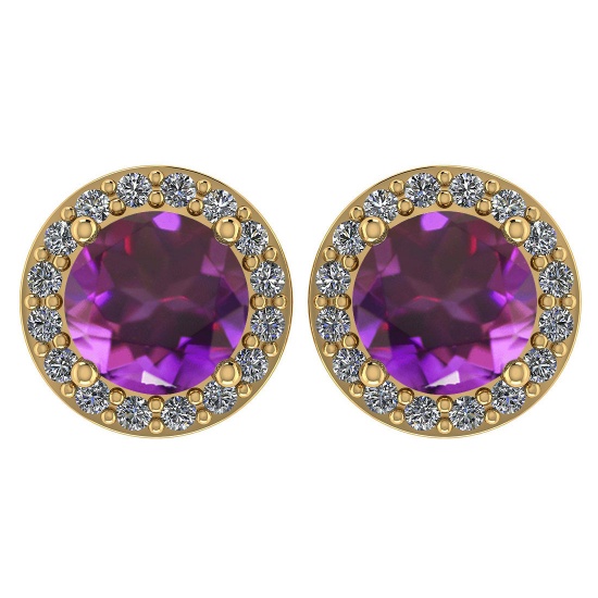 Certified 1.6 Ctw Amethyst And Diamond 14k Yellow Gold Halo Stud Earrings